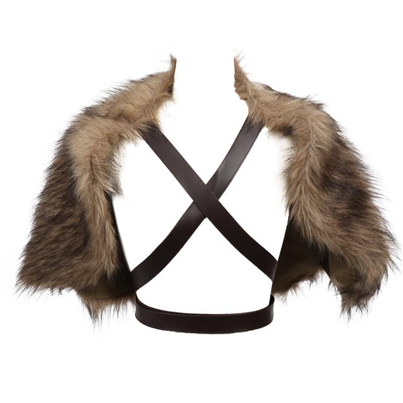 Unisex Faux Fur Viking Shawl Wrap Fluffy Medieval King Fur Collar Shoulder Straps Renaissance Warrior Costume Accessories Barbarian Style Arm Wraps Halloween Cosplay Outfit, Carnival, LARP Ren Faire