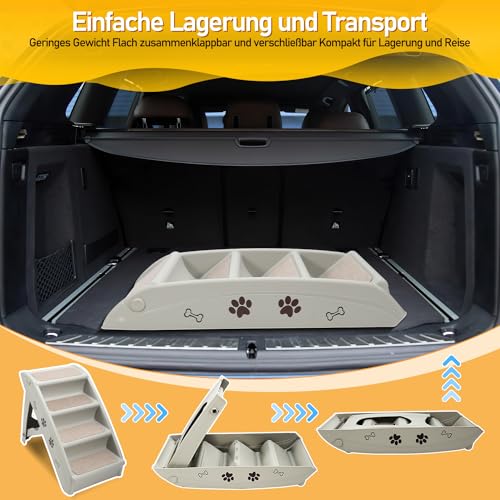 Jiubiaz Hundetreppe Klappbare Haustiertreppe 48,5cm Hoch, 4-Stufig Faltbare Katzentreppe, Hunderampe, Maximale Belastung 75kg, Tiertreppe mit Rutschfester Matte für Hunde und Katzen (grau)