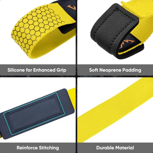 APEXUP Weight Lifting Straps for Weightlifting, Lifting Wrist Straps Gym, Deadlift Strap, Anti Slip Silicone Weightlifting Strap Men Women Powerlifting, Strength Training (Yellow, 1 Pair)