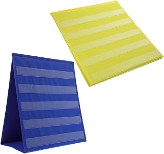 2pcs Double-Sided Teaching Pocket Chart Stand with Window, Foldable Tabletop Display Organizer for Classroom and Preschool Learning, Blue and Yellow