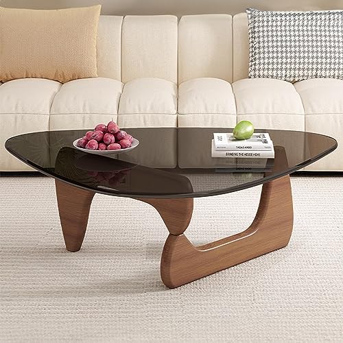 Mesa auxiliar de madera maciza con parte superior de cristal transparente, diseño vintage moderno para sala de estar y patio