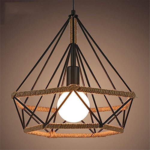 Plafonnier café rétro et loft avec sa suspension pyramide en chanvre