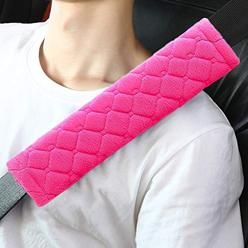 Lot de 2 Coussinets de Ceinture de Sécurité, Harnais Confortable en Peluche Pour Ceinture de Sécurité Pour Adultes et Enfants Auto Confort Pads Voyage Rose Rouge Cover