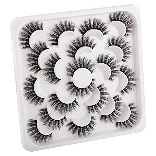 Natural Fluffy 3D Eyelashes 15MM Faux Mink Lashes Full Volume False Eyelashes 10 Pairs Full FANXITON Fake Eye Lashes Pack