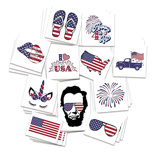 4Th Of July Temporary Tattoos | Pack Of 36 | Red White & Blue American Flag | Made In The Usa | Skin Safe | Removable #TOP1
