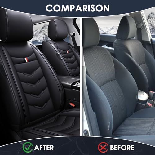 Image of Car Seat Cover 2 Seats for Nissan 370Z 2009-2020, Durable Wear Resistant Waterproof Vehicle Cushion Covers, Breathable No Odor Premium Leather Vehicle Seat Covers.(Standard,Black)