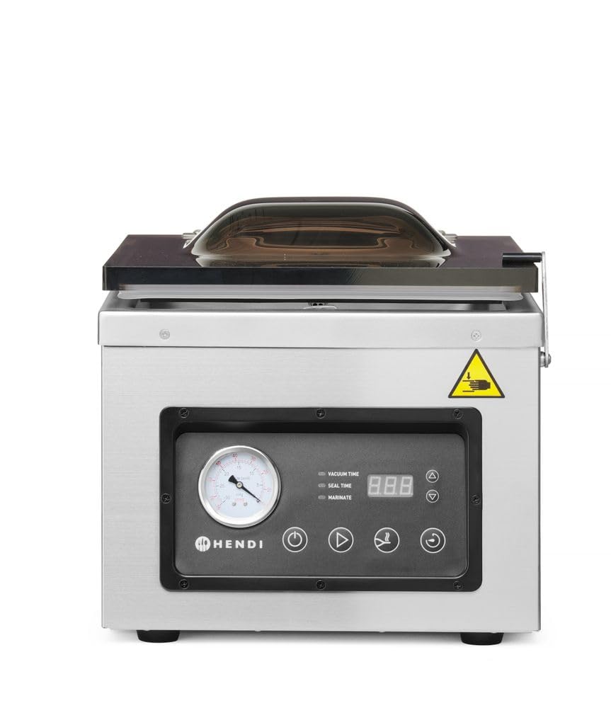 HENDI Envasadora al Vacío de Campana, Tiempo de Vacío 5–90 s, Función Marinado, Barra de Sellado 300x5mm, Bomba de Aceite 133,​3 l/​min, 230V/​950W, 359x425x(H)​366mm, Acero Inoxidable