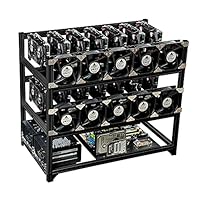 HRTX BTC Mining Frame, Crypto Mining Frame, geeignet für alle großen Mainboards und Netzteile, 6-19 Karten Silber und Schwarz können Auswahl bieten, BTC, ETH,Schwarz,14 Cards