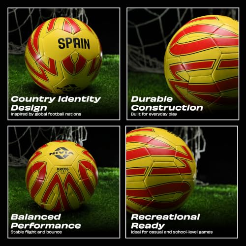 Image of Nivia Kross World Football (Spain) Training Ball, 32 Panels, Durable Rubber Hand-Stitched, Latex Bladder, As Per AIFF Standards, to Play On Both Natural and Artificial Grass (Size - 5, Multicolor)