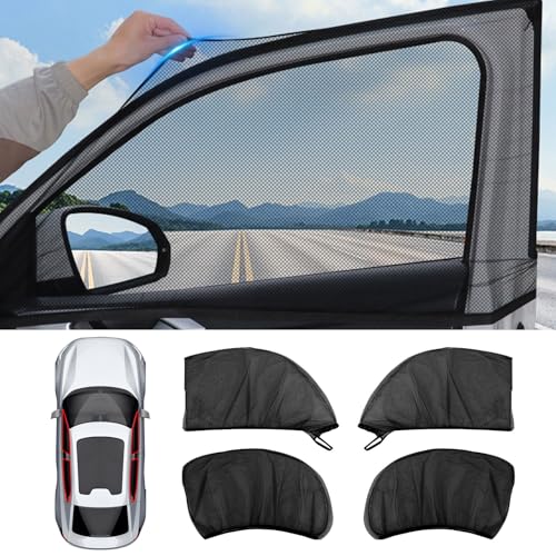 4-Pack Car Window Shades with Insect Screen, UV Blocking & Breathable Mesh, Universal Fit for 96% Cars, for Baby Kids Travel Camping, Heat Insulation & Privacy Protection