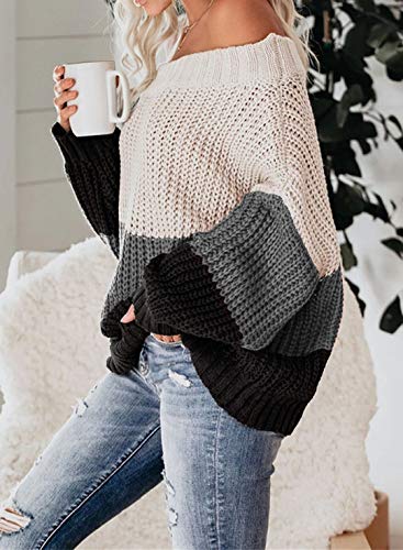 Image of VIMPUNEC Womens Off Shoulder Color Block Sweater Oversized Pullover Top