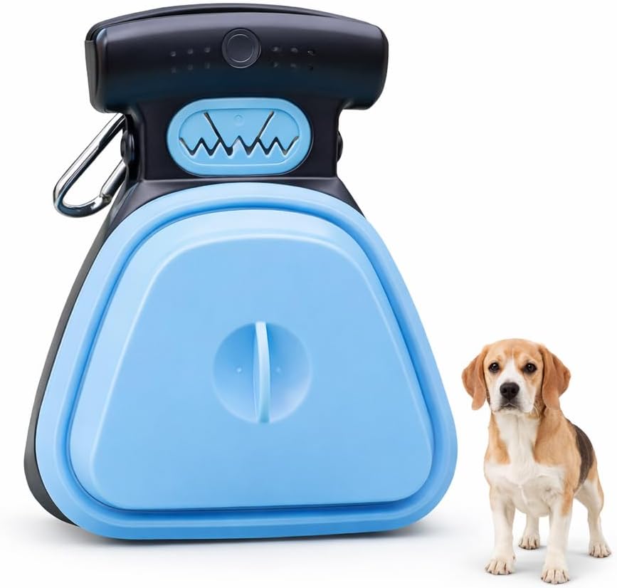 Portable Dog Pooper Scooper with Built-in Waste Bag Storage, Collapsible Pet Waste Pickup Tool with Bag Lock Slot and Metal Clip, Handheld Dog Poop Picker Upper for Walks, Yard and Travel