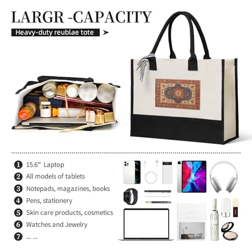 Oriental Persian Turkish Carpet Pattern Eco-Friendly Canvas Tote Bag - Reusable Shopping Bag For Travel, Beach, Gym & Gifts3