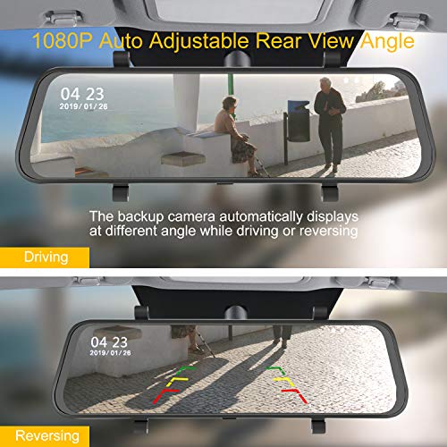 Mirror Dash Cam for Cars 10" 1080P Touch Screen Front and Rear View Mirror Backup Camera Dual Lens Dash Camera with Enhanced Night Vision G-Sensor Parking Monitor 32GB SD Card