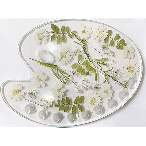 RISEON Epoxy Dried Flower Painting Palettes, Artists Colorful Botanical Paint Tray Pad Holder Pressed Flower Makeup Palettes for Mixing Colors,Oil, Watercolor & Acrylic Paints Art Tools