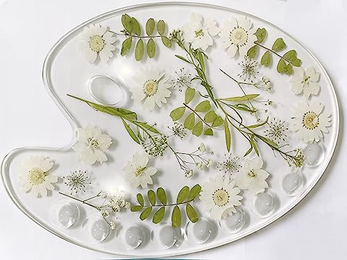 RISEON Epoxy Dried Flower Painting Palettes, Artists Colorful Botanical Paint Tray Pad Holder Pressed Flower Makeup Palettes for Mixing Colors,Oil, Watercolor & Acrylic Paints Art Tools