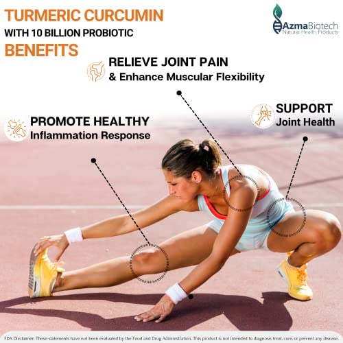 Azmabiotech Turmeric Probiotic Supplement, Plant Based Vegan Curcumin Capsules, Turmeric 1000 Mg, Probiotic 10 Billion - 60 Capsules #TOP7