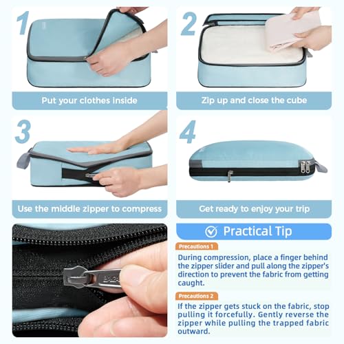 Image of BAGAIL 4 Set /6 Set /8 Set Compression Packing Cubes Travel Accessories Expandable Packing Organizers (Cloth Pattern, 4-Dusty Blue)