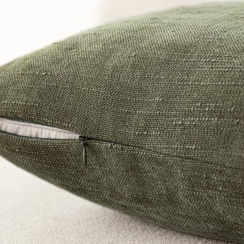 Image of Foindtower Pack of 2 Soft Textured Chenille Throw Decorative Pillow Cover Square Accent Solid Cushion Cover Cozy Neutral Farmhouse Pillow Case for Couch Sofa Bedroom Living Room 24x24 Inch,Olive Green