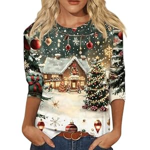 3/4 Arm Shirt Mit Puffärmel Damen Weihnachts Shirt Weihnachtspulli Lustig Nonnen Kostüm Sexy Stehkragen Pullover Nikolauskostüm Basic Türkis L
