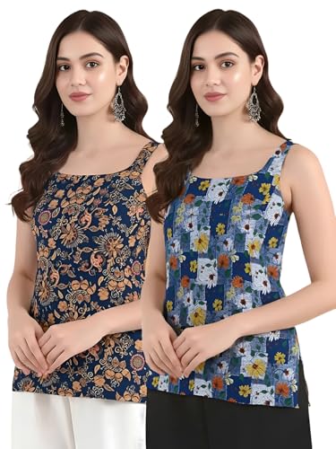 Image of Pinkmint Women Kurti Tops | Sleeveless Printed Kurti for Women | Cotton Blend Short Kurta Tops | Casual, Office Wear, College & Summer Tunic Tops for Women | Pack of 2