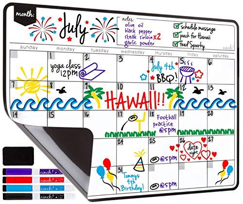 Magnetic Dry Erase Calendar for Fridge: with Stain Resistant Technology - 19x13" - 4 Fine Tip Markers and Large Eraser with Magnets- Monthly Whiteboard Organizer: Refrigerator White Board Sheet