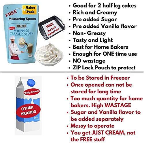 Image of BOGATCHI Whipping Cream Powder, Non GMO |Tasty | Gluten Free, Whipping Cream for Cakes, 180g, Free Measuring Spoon