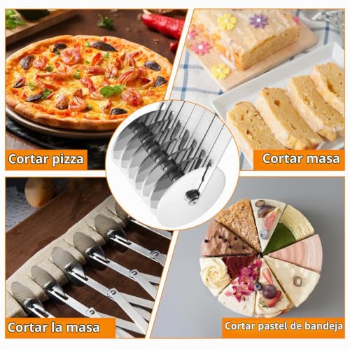 Miniatura 6 de Cortador Pizza Ruedas 7 Acero Inoxidable Apto Lavavajillas, Corta Masa Rueda Múltiple Ancho Ajustable, Cortapizzas Multifunción Profesional, Para Hornear Cocina, Pastelería, Pan, Galletas, Brownie