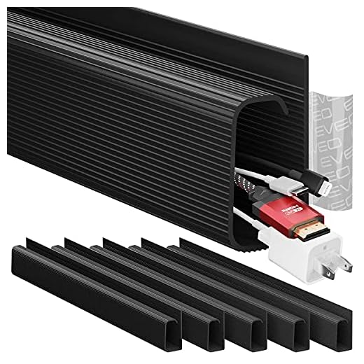 EVEO Cable Management 96'' J Channel-6 Pack Cord Cover- Cable Raceway - Cable Management Under Desk, Adhesive Stripe Built-in 6X16in- Easy to Install Desk Cord Organizer- Cable management tray, Black