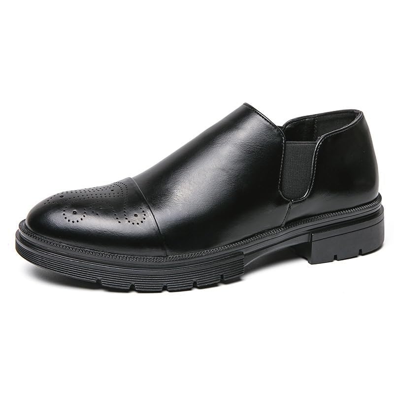 Mens Dress Shoes Retro Pointed Toe and Classic Round-Toe Low Top Block Heel Stylish Formal Shoes for Social