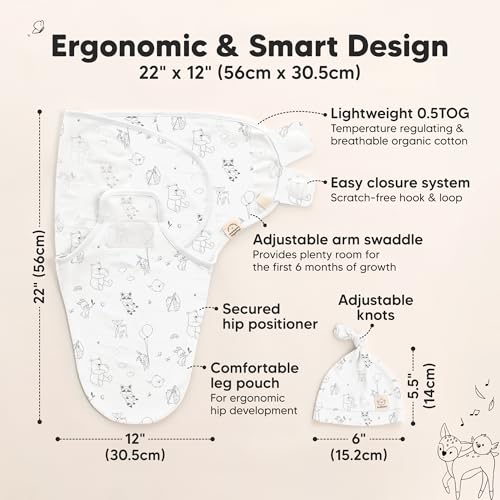 Image of KeaBabies 3-Pack Swaddles for Newborns, Girls, Boys with Hats - Organic Soft Baby Sleep Sacks, Breathable Baby Swaddle 3-6 Months Beanies Set, Premie Infant Sleep Sack 0-3 Months (Aspire)