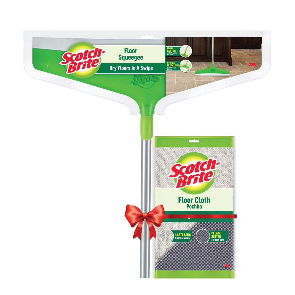 Scotch-Brite Plastic Combo (Floor Squeegee 40cm + Floor Cloth Pochha-1N), Green