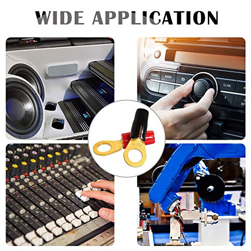 Airic 6 Gauge Ring Terminal 5/16 Inch Gold Plated Crimp Ring Terminals With Soft Boots Gold Wire Connectors Kit 8-Pack #TOP5