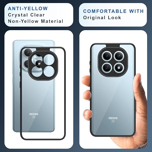 Image of CEDO Backcover for Redmi Note 15 (5G) / Poco M8 (5G) | Camera Protection Bump Shockproof Edge | Ultra Hybrid Transparent Acrylic Clear TPU+PC Hard Backcase Cover (Black)