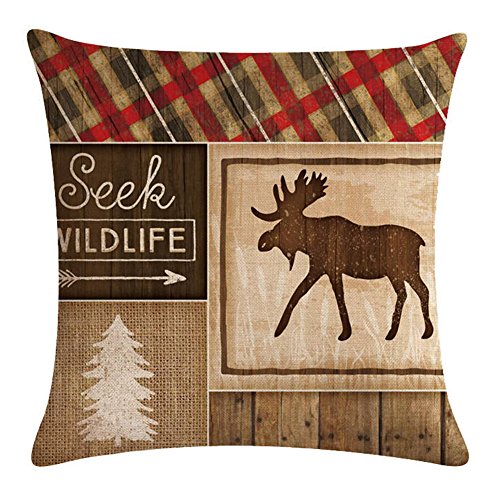 Decroitem Retro Vintage Background Wildlife Elk Moose Bear Deer Pine Tree Forest Mountain Throw Pillow Covers Cotton Linen Pillowcase Cushion Cover Christmas Home Decor 18" X 18" Set Of 4 (Animals 2) #TOP1