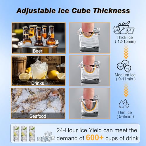 Image of Commercial Ice Maker Machine, 140 lbs /24H with 40 lbs Storage Bin, Built in Ice Machine with 2-Water Inlet Options, Stainless Steel Under Counter Freestanding Ice Maker for Home, Bar, and Restaurant