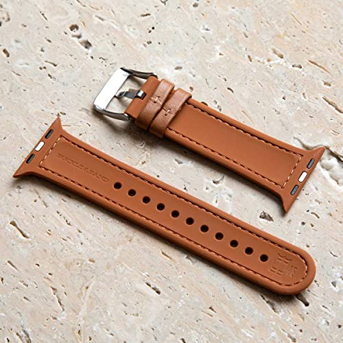 Buckle & Band Mona Silicone and Leather Sports Compatible Apple Watch Strap Brown Genuine Leather upper - Image 2