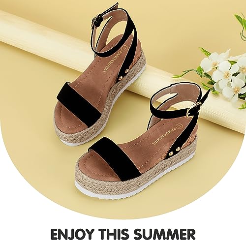 Image of PANDANINJIA Girls Sandals Wedge Platform Espadrille Open Toe Summer Little Big Kid Flower Girl Heels Dress Shoes