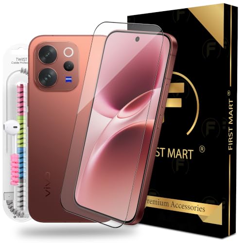 Image of FIRST MART Tempered Glass for Vivo V70 Elite and Vivo V70, 9H 0.3 mm Full-Glue Screen Protector with Cable Protector, 3D Edge-to-Edge, HD Clear, Case-Friendly, Black, Pack of 1