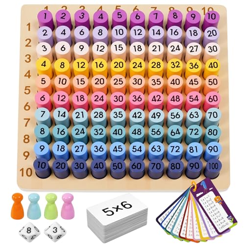 BUZIFU Wooden Montessori Multiplication Board Game: Math Educational Toys Multiplication Table Board Game Montessori Math Manipulatives Toys Toddlers Kids Multiplication Chart Game for Early Education