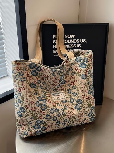 Bolsa tote de tela con diseño bohemio y floral, color azul miniatura 5