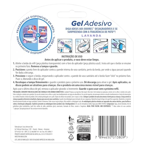 Pato Desodorizador Sanitário Gel Adesivo Aparelho + Refil Lavanda 2 Discos