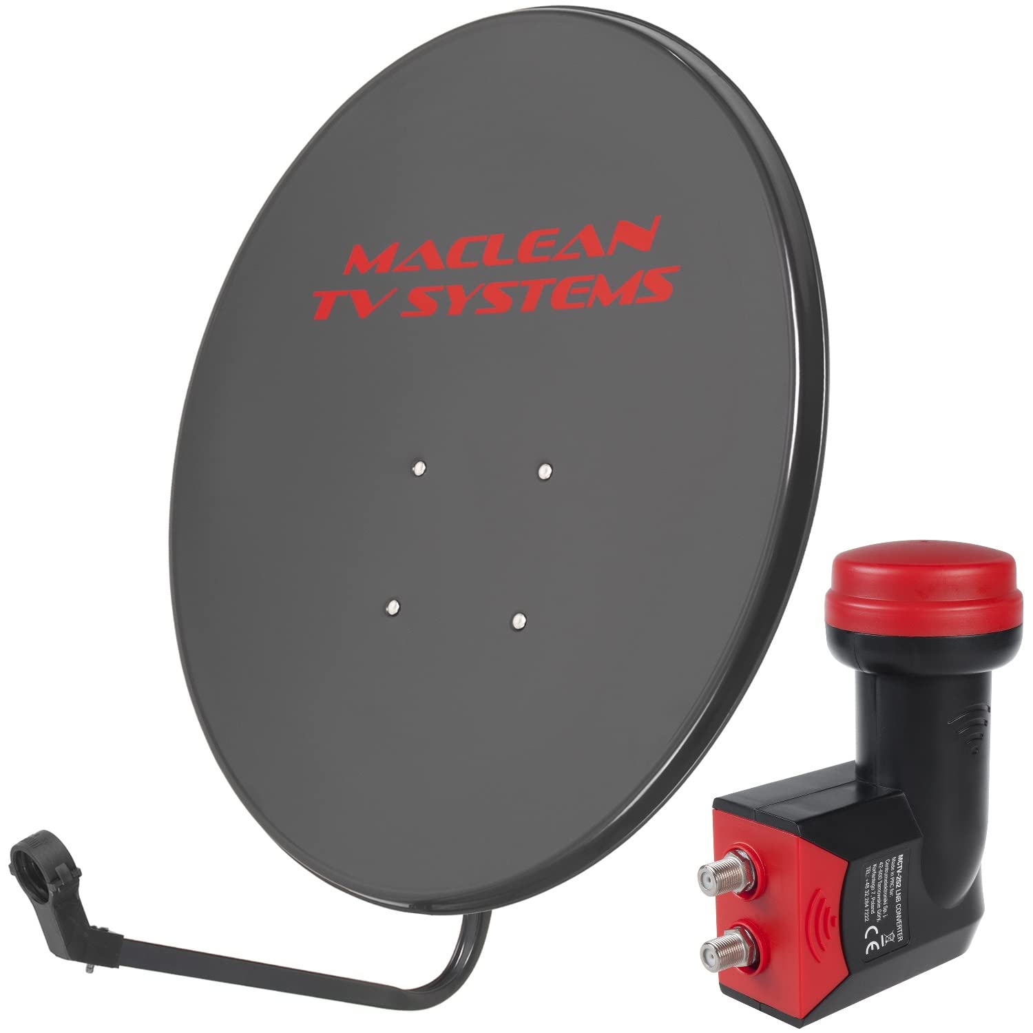 Maclean MCTV-928 - Antena parabólica con soporte LNB y soporte para mástil (80 cm, incluye LNB)