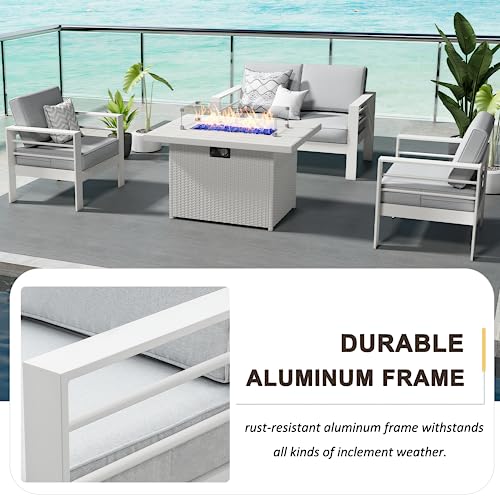 LayinSun Outdoor Aluminum Furniture Set, 4 Pieces Patio Sectional Conversation Chat Sofa Modern Seating Set with Coffee Table