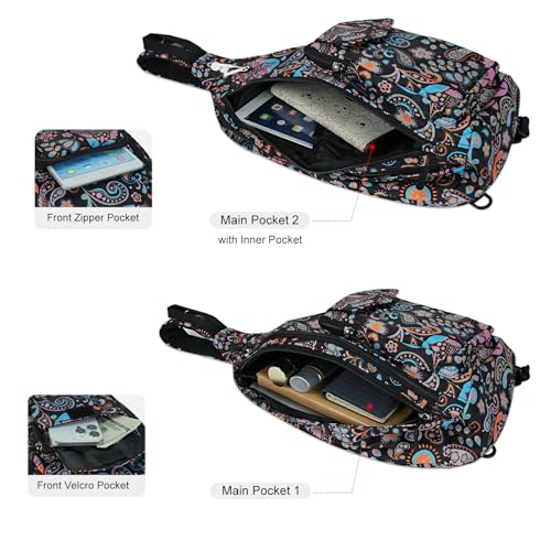 Duryarhall Sling Bag for Women Crossbody Chest Bag Convertible from Left to Right, Water Repellent Gym Backpack, Anit Theft, Paisley - image 5
