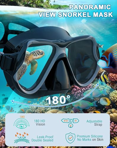 Greatever Dry Snorkel Set,Panoramic Wide View,Anti-Fog Scuba Diving Mask,Professional Snorkeling Gear