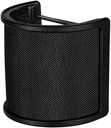 Microphone Pop Filter Metal Mesh and Foam Layer Mic Cover Handheld Microphone Windscreen Wind Screen Mount for Vocal Recording, YouTube Videos, Streaming, Black