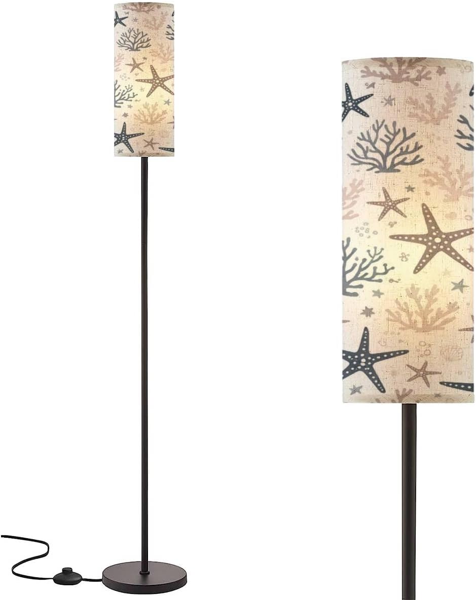 Coastal Repeat Pattern Blue Sea Stars Floor Lamp - White, Modern, Standing, Remote Control, Dimmable, Tall, Corner Lamp for Living Room, Office, Bedroom, Reading