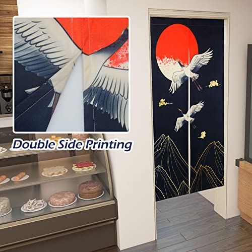 LIGICKY Noren Doorway Curtain Japanese Style Thickened Cranes Waves Gold Full Moon Printed Cotton Linen Window Treatment Door Tapestry for Home Decoration 85 x 180 cm - Image 3