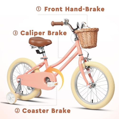 Image of Petimini Vintage Kids Bike for Girls, 12-20 Inch Classic Bicycle with Wicker Basket & Bell, High Tensile Steel Frame, Training Wheels (12-18 inch), 85% Pre-Assembled, Retro Bike for Outdoor Riding